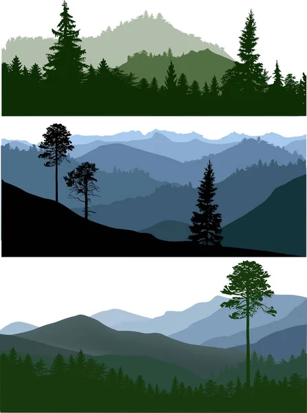 Ilustração Com Floresta Montanhas —  Vetores de Stock