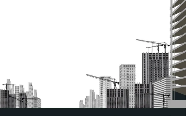 Ілюстрація Будівлею Будинку Сірими Кранами Ізольовані Білому Тлі — стоковий вектор