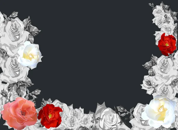 Abbildung Mit Roten Rosen Grauem Blumenrahmen — Stockvektor