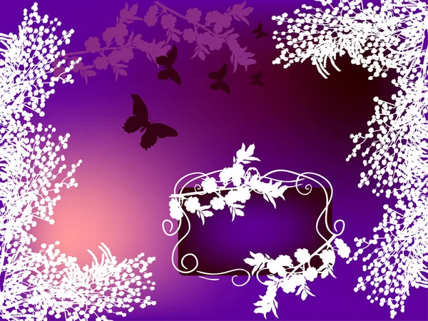 薄紫色の背景に白い花のフレーム イラスト — ストックベクタ