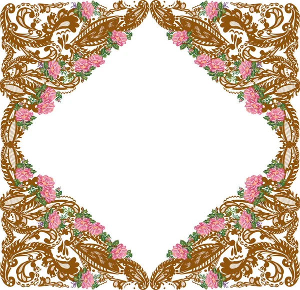 Illustrazione Con Piccoli Fiori Rosa Cornice Marrone — Vettoriale Stock