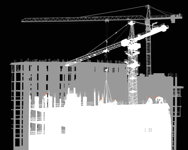 Ilustración Con Construcción Casas Grúas — Archivo Imágenes Vectoriales