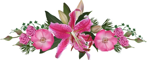Illustration Avec Bande Fleur Lys Rose Isolée Sur Fond Blanc — Image vectorielle