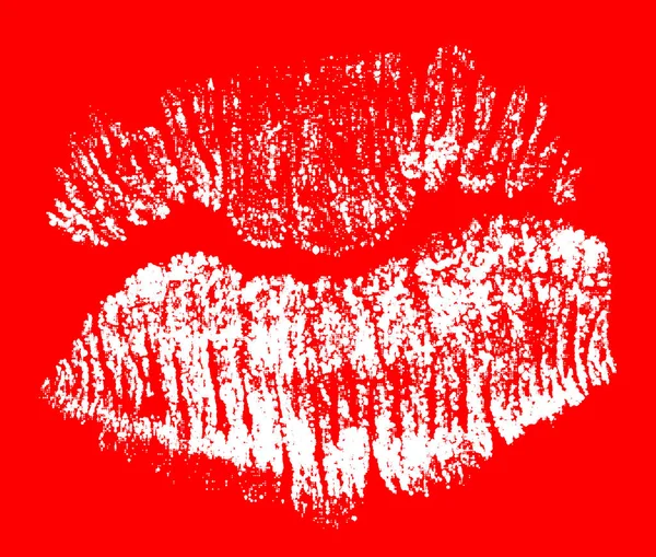 Ilustración Con Labios Blancos Impresión Puntos Aislados Sobre Fondo Rojo — Archivo Imágenes Vectoriales