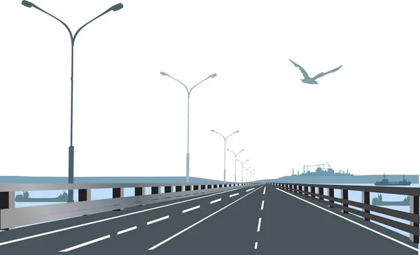Ілюстрація Довгим Мостом Міста Далеко — стоковий вектор