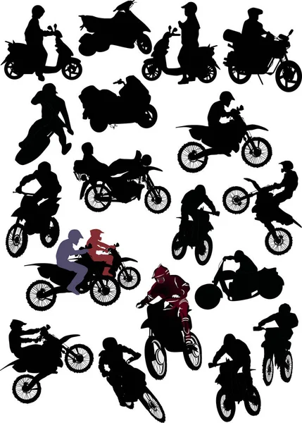 Illustration Avec Silhouettes Isolées Hommes Sur Motos — Image vectorielle