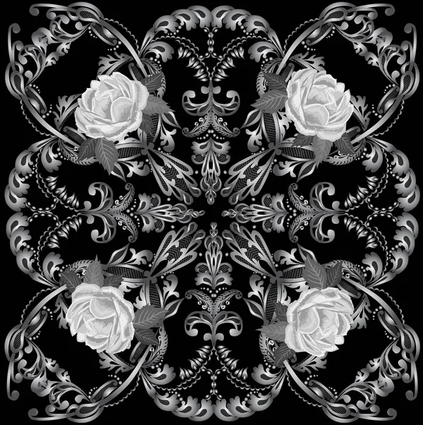 Illustration Grey Rose Flowers Square Design — Stock Vector