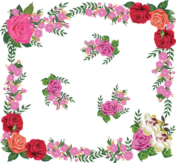 Illustration Avec Cadre Fleurs Roses Isolé Sur Fond Blanc — Image vectorielle