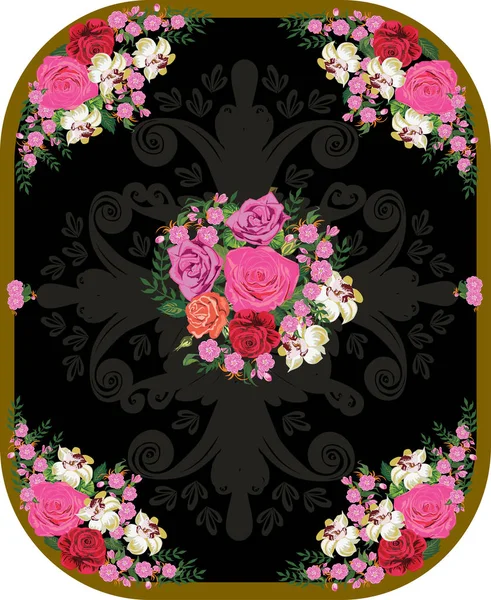 Illustrazione Con Ornamento Rosa Rosa Decorato — Vettoriale Stock