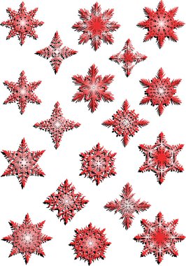 Beyaz arka plan üzerinde izole kırmızı kar taneleri koleksiyonu