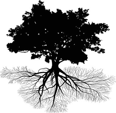 Beyaz arkaplanda izole edilmiş ağaç silueti ile illüstrasyon