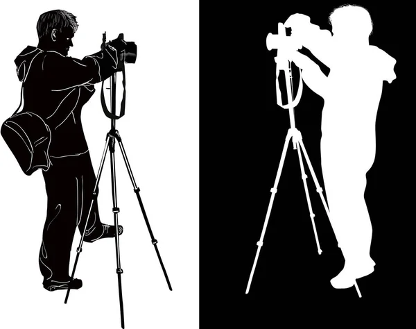 Illustration Photographers Isolated White Black Background — Stock Vector