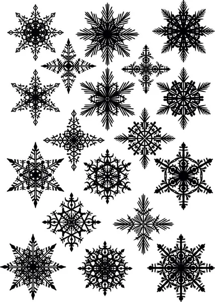 Colección Copos Nieve Negro Aislado Sobre Fondo Blanco — Vector de stock