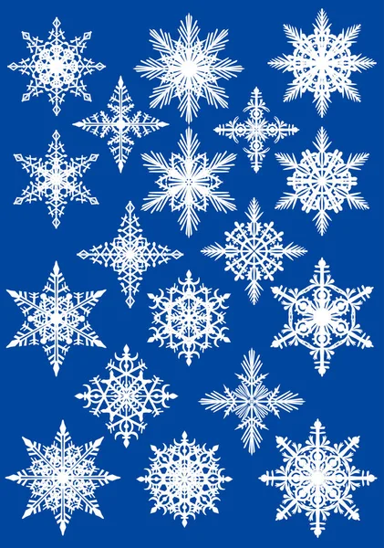 Colección Copos Nieve Blancos Aislados Sobre Fondo Azul — Archivo Imágenes Vectoriales