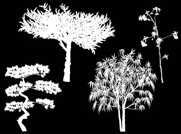 Ilustracja Drzewnymi Sylwetkami Odizolowanymi Czarnym Tle — Wektor stockowy