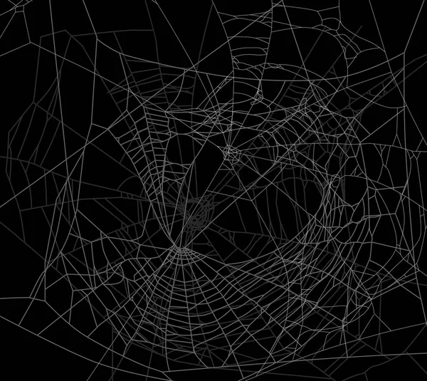 黒の背景にクモの巣が隔離されたイラスト — ストックベクタ