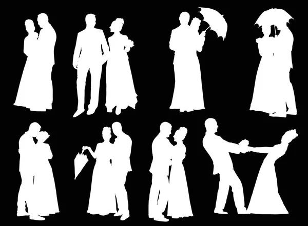 Illustration Avec Des Couples Mariage Isolés Sur Fond Noir — Image vectorielle