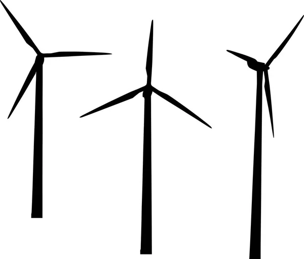 Illustratie Met Drie Windmolens Geïsoleerd Witte Achtergrond — Stockvector