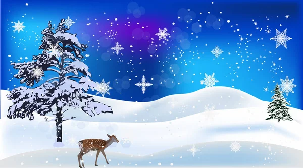 Paysage Hivernal Avec Illustration Cerfs — Image vectorielle