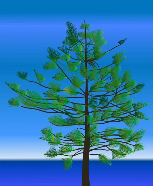 Illustration Wth Green Tree Blue Background — Stock Vector