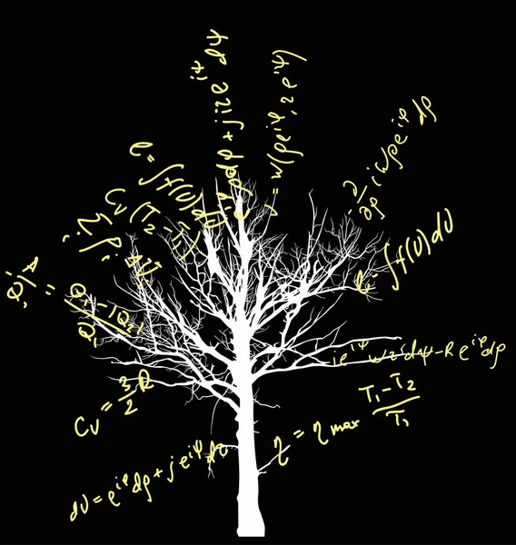 Tree Mathematical Equations Isolated Black Background Illustration — Stock Vector