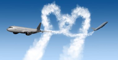 Mavi uçakların kalp izleri.