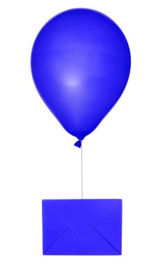 mavi zarf ve balon beyaz üzerinde izole