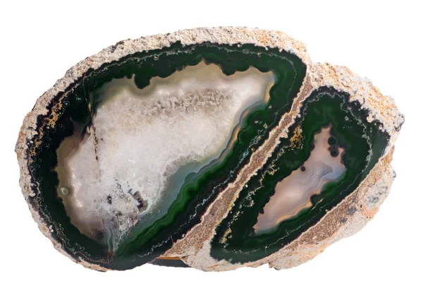 Dark green agate section isolated on white — ストック写真