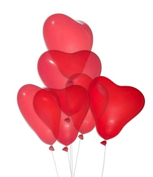 Six ballons isolés en forme de coeur rouge — Photo