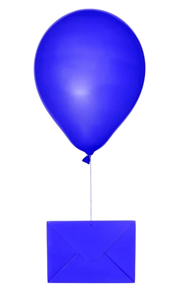 Blauwe envelop en ballon geïsoleerd op wit — Stockfoto