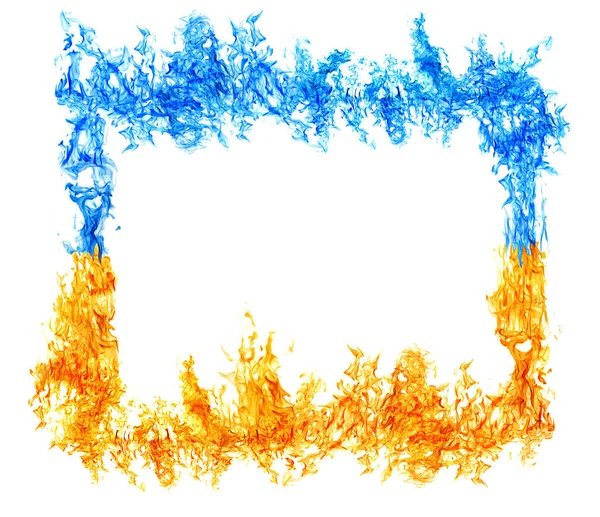 明亮的蓝色和橙色火焰框架在白色 — 图库照片
