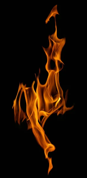 Faísca de coluna de chama brilhante isolada em preto — Fotografia de Stock
