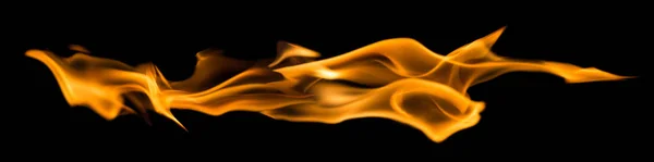 Yellow long fire stripe isolated on black — Stock Photo, Image