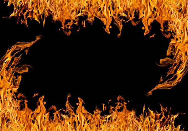 Dark yellow flame frame isolated on black — Stock Photo, Image