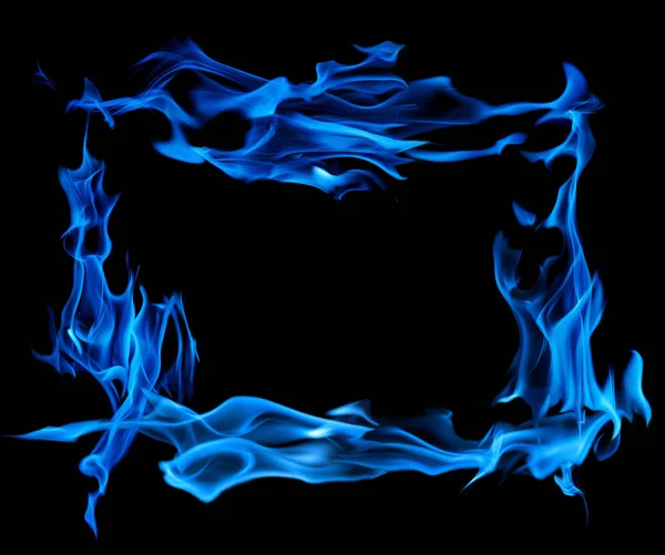 Blue fire sparks frame on black — Stock Photo, Image