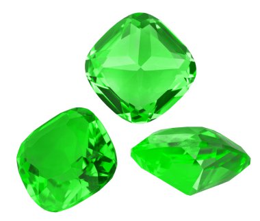 beyaz üzerine üç yeşil zümrüt