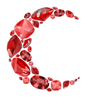 crescent shape symbol from red ruby gems isolated on white clipart