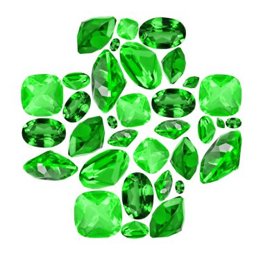 Çapraz şekil sembolü yeşil zümrüt taşından beyaz üzerine