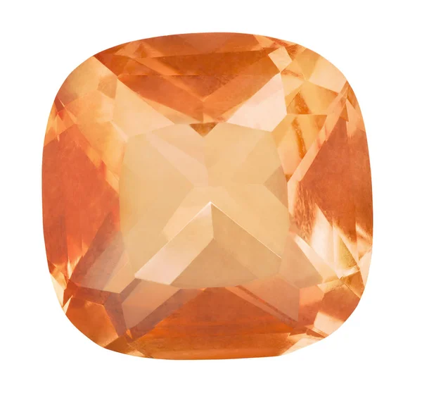 Einzelner orangefarbener quadratischer Edelstein auf weiß — Stockfoto