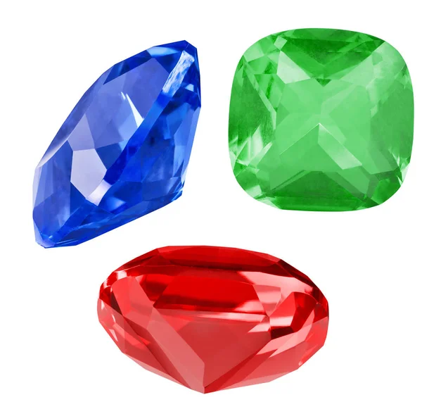Three color gems isolated on white — 图库照片