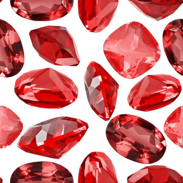 Seamless background from isolated red ruby gems — Stock Photo, Image