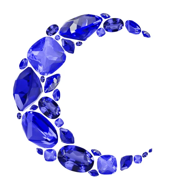 Crescent shape symbol from blue sapphire gems isolated on white — Stock Photo, Image