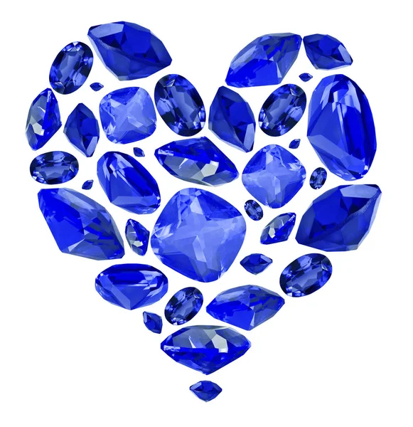 Símbolo de forma de corazón de las gemas de zafiro azul en blanco. —  Fotos de Stock