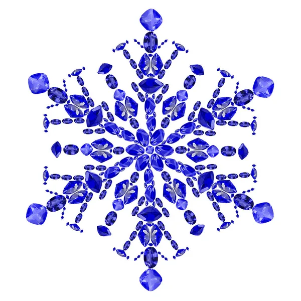 흰색에 분리 된 푸른 사파이어 보석으로 만든 눈송이 모양 — 스톡 사진