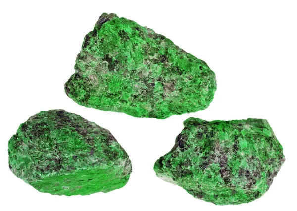 Set aus drei grünen Steinen auf weiß — Stockfoto