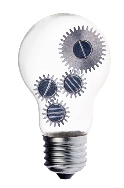Elektrisk lampa glödlampa med silverpennor isolerade på vit — Stockfoto