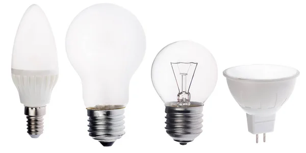 四个不同的电灯在白色上隔离 — 图库照片