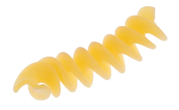Trozo amarillo rizado de macarrones sobre blanco —  Fotos de Stock