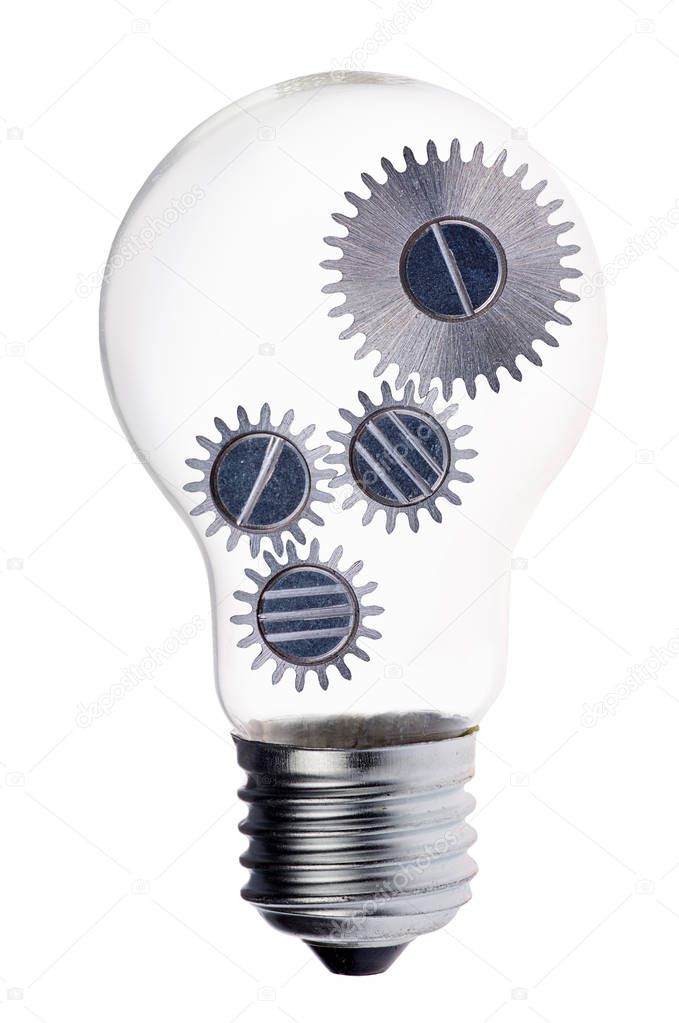electric lamp bulb with silver pinions isolated on white