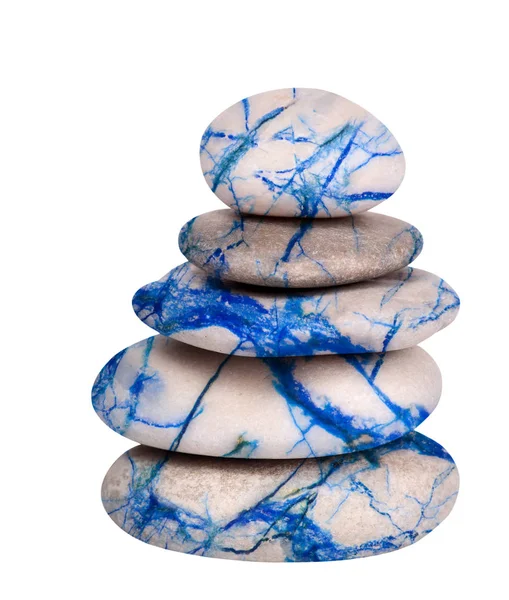 Пять серых и голубых камней, изолированных на белом — стоковое фото